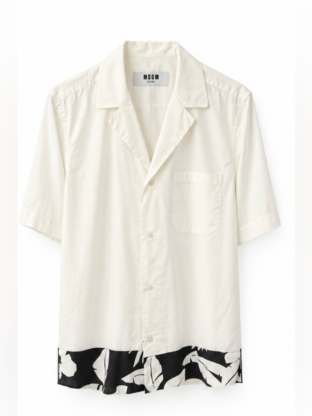 MSGM Milano Men’s Cuban Collar Short Sleeve Shirt 39 Leaf Hem